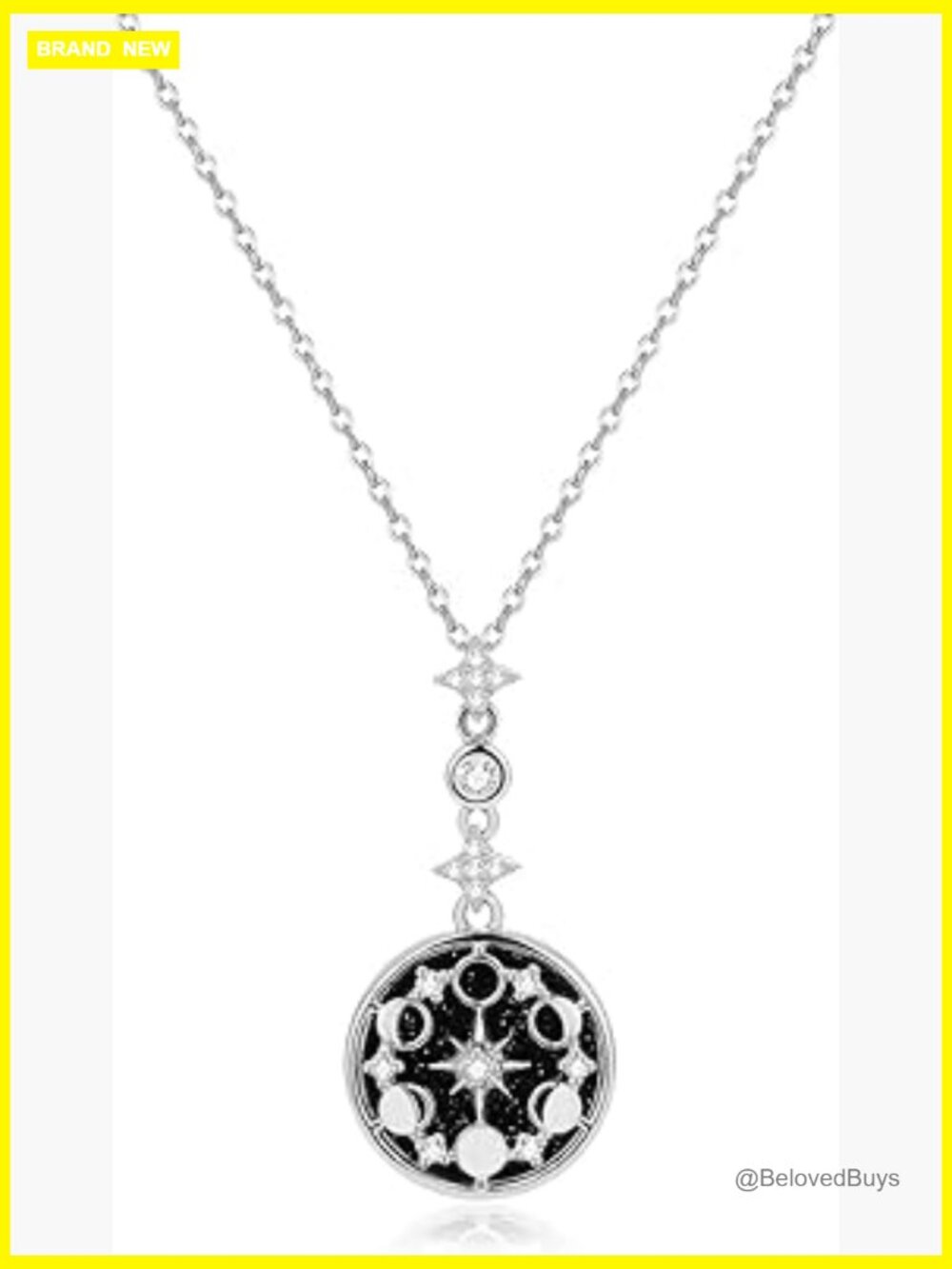 925 Sterling Silver Moon Phase Pendant Necklace With Blue Sandstone 18k Gold